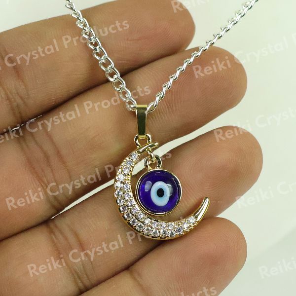 Moon Charm Evil Eye Pendant Necklace - Stylish and Protective Jewelry Size 25 mm