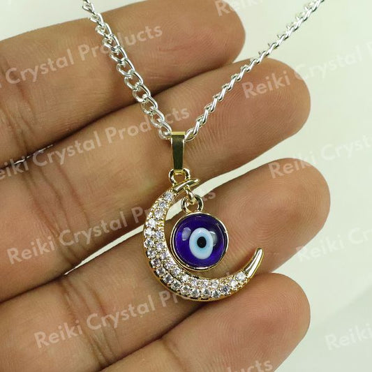Moon Charm Evil Eye Pendant Necklace - Stylish and Protective Jewelry Size 25 mm