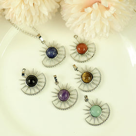 Natural Crystal Stone Sun And Moon Shape Pendant - Locket with Metal Chain