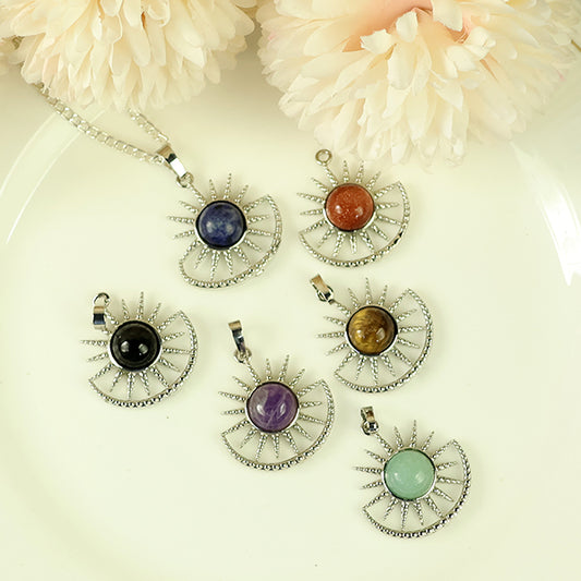 Natural Crystal Stone Sun And Moon Shape Pendant - Locket with Metal Chain