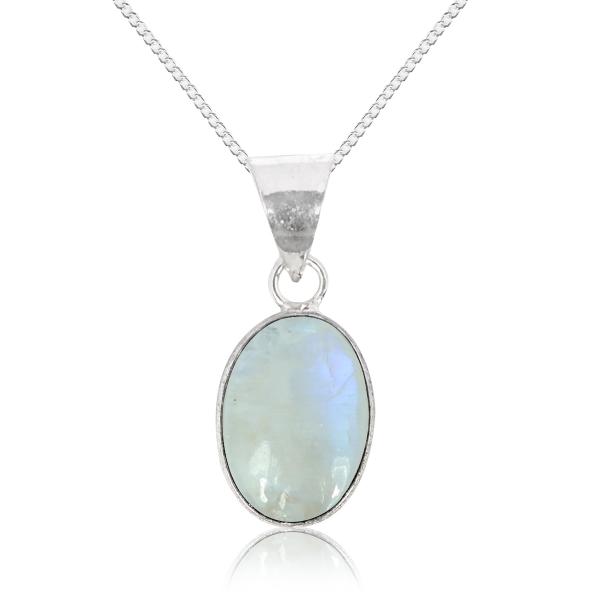 Natural Rainbow Moonstone Oval Shape Pendant Locket with Metal Chain for Unisex