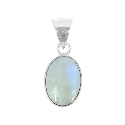 Natural Rainbow Moonstone Oval Shape Pendant Locket with Metal Chain for Unisex