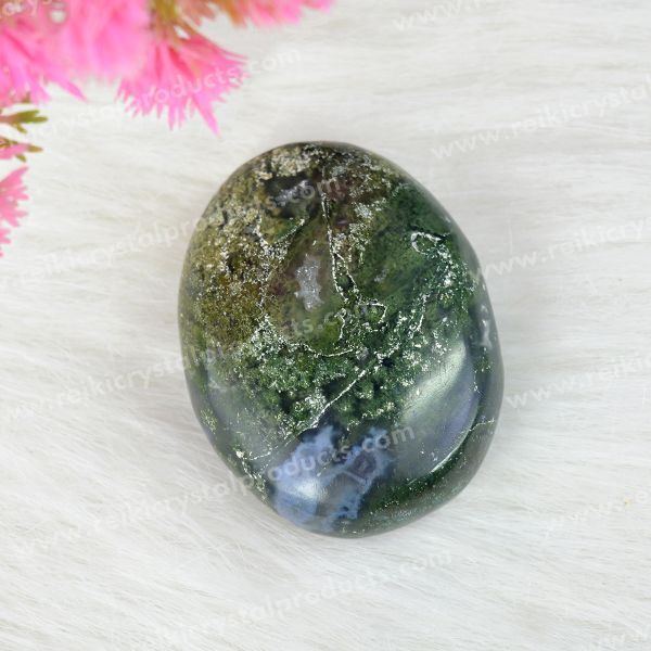 Moss Agate Crystal Palm Stone Energy Healing Stone