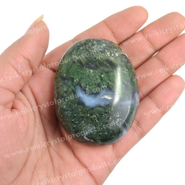 Natural Moss Agate Palm Stone 5 cm Healing Crystal