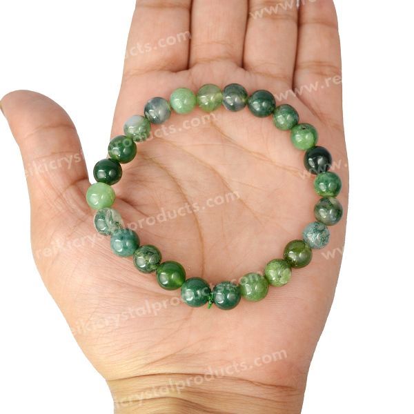 Certified Moss Agate 8 mm Round Bead Bracelet