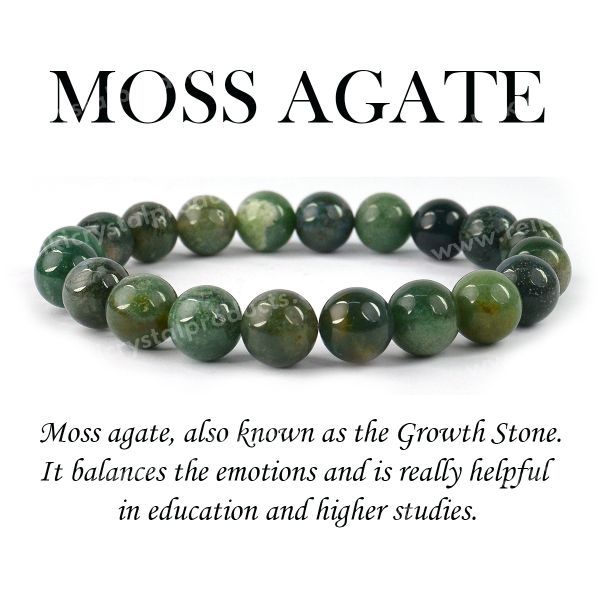 Certified Moss Agate 10 mm Round Bead Bracelet