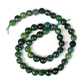 Natural Moss Agate 8mm faceted loose beads strand