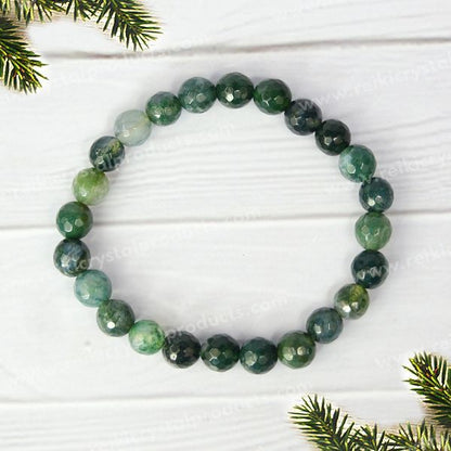 Moss Agate Certificate 8 mm Faceted Bead Bracelet
