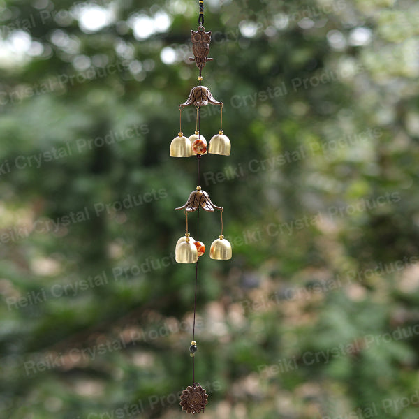 Fengshui Owl Wind Chime Hanging for Window Balcony Decor Home Endurance Door Decoration 6 Bell 60.9 cm (24 inch)