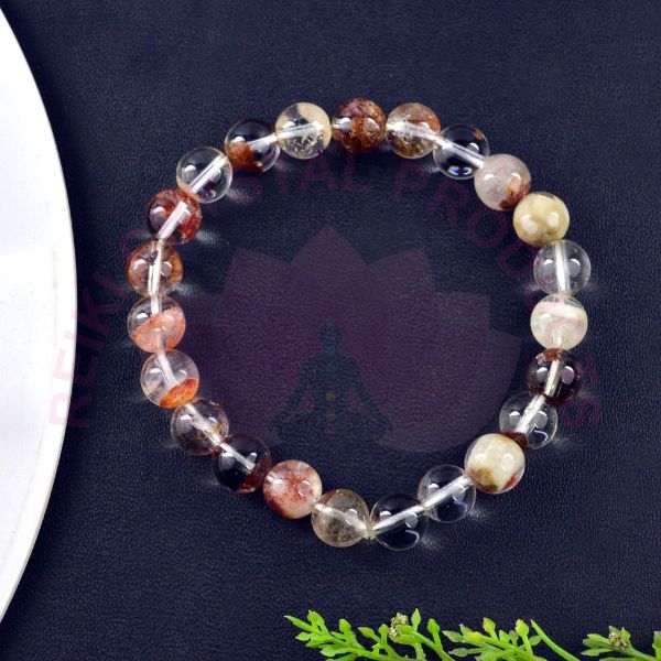 Multi Rutile Quartz 8 mm Round Bead Bracelet