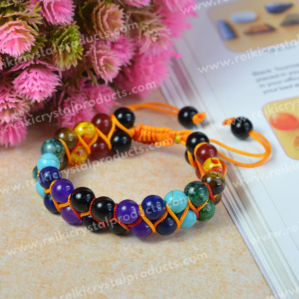 Natural Double Line Stone Macrame Nylon Cord Adjustable 8 mm Bracelet for Unisex