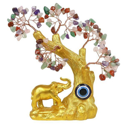 Evil Eye Protection Elephant Crystal Tree Decorative Showpiece