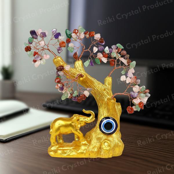 Vastu Feng Shui Elephant Gemstone Tree for Wealth Luck and Positive Energy