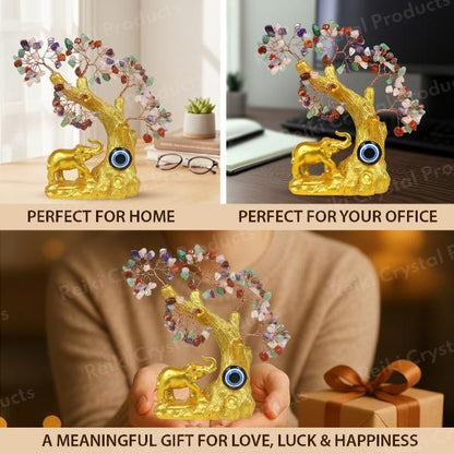Decorative Elephant Evil Eye Crystal Tree for Home Office Desk