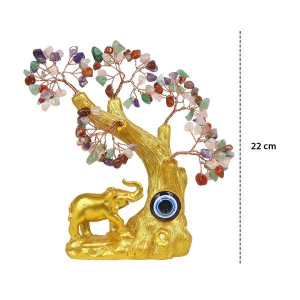 Multi Stone Feng Shui Tree with Elephant Base Spiritual Home Decor