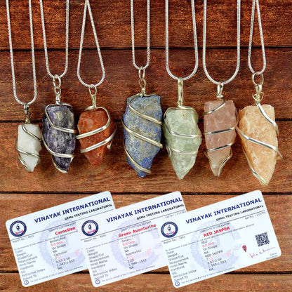 Certified AAA Quality Natural Wire Wrapped Pendant - Locket with Metal Chain