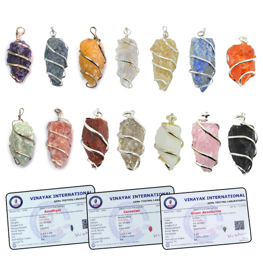 Certified AAA Quality Natural Wire Wrapped Pendant - Locket with Metal Chain