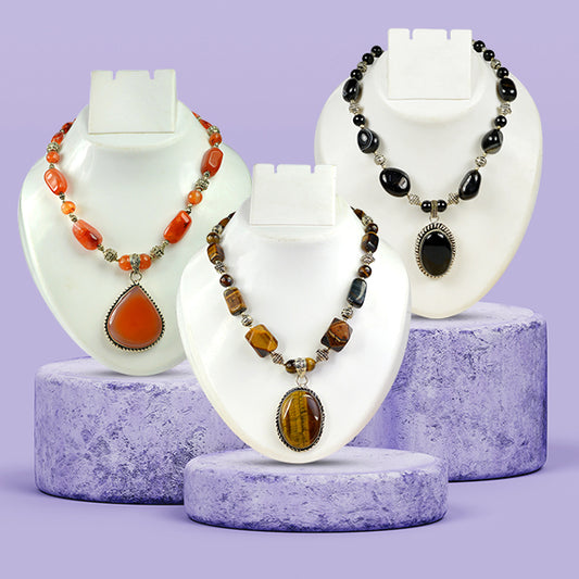 Natural Crystal Stone Oval Shape Necklace for Women