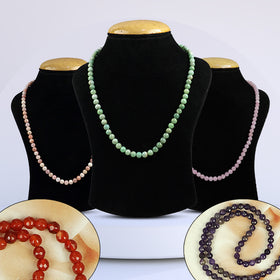 Natural Crystal Stone 6 mm Round Bead Necklace Mala for Girls & Women