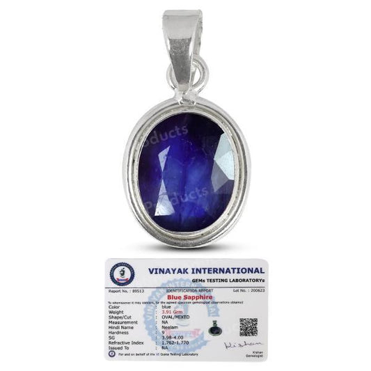Natural Certified Neelam Blue Sapphire Gemstone Pendant Original Silver 92.5 Pendant 6.5 CT to 7 CT