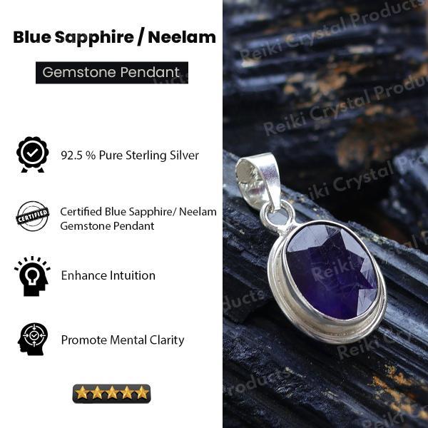 Natural Certified Neelam Blue Sapphire Gemstone Pendant Original Silver 92.5 Pendant 6.5 CT to 7 CT