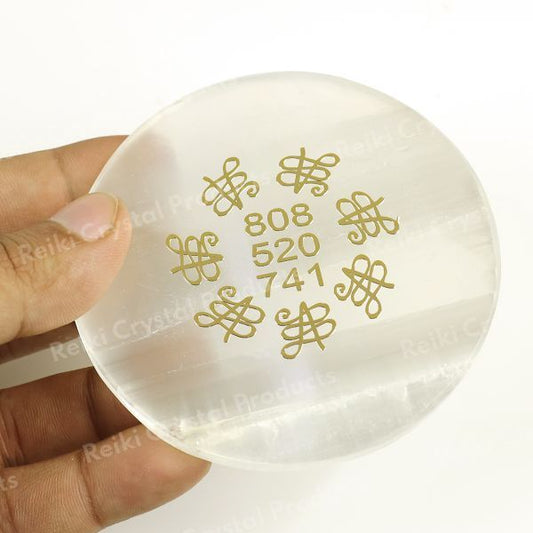 Selenite Zibu Symbol Charging Plate for Reiki Crystal Cleansing Size 7.6 cm (3 inch)