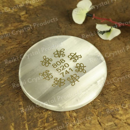 Selenite Zibu Symbol Charging Plate for Reiki Crystal Cleansing Size 7.6 cm (3 inch)