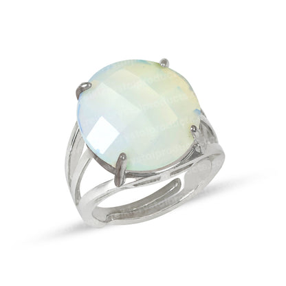 Natural Crystal Gemstone Adjustable Ring Round Cutting Shape Ring