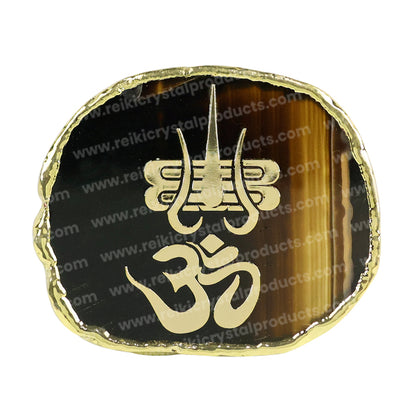 Crystal Stone Agate OM Symbol Sileces & Coaster for Table Decoration