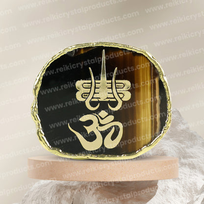 Crystal Stone Agate OM Symbol Sileces & Coaster for Table Decoration
