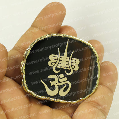 Crystal Stone Agate OM Symbol Sileces & Coaster for Table Decoration