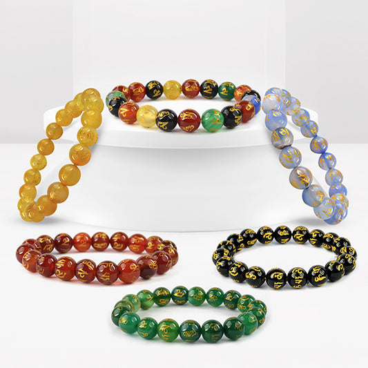 Natural Om Mani Padme Hum Engraved 10 mm Beads Bracelet