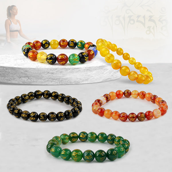 Natural Crystal Stone Om Mani Padme Hum Engraved 8 mm Bead Bracelet