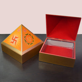 Wooden Pyramid OM Symbol Wish Box 10.1 cm to 15.2 cm (4–6 Inch) | Handcrafted Wooden Vastu Pyramid with OM Symbol & Wish Box | Spiritual Meditation Pyramid for Home, Office, Temple & Positive Energy Décor