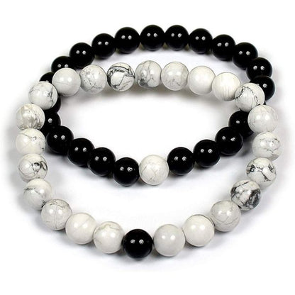 Natural Crystal Stone 8 mm Round Beads Couple Combo Bracelet