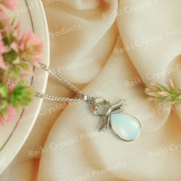 Natural Crystal Stone Angel Guardian Shape Pendant - Locket with Metal Chain