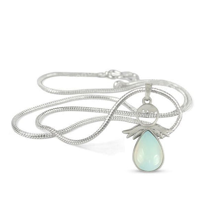 Natural Crystal Stone Angel Guardian Shape Pendant - Locket with Metal Chain