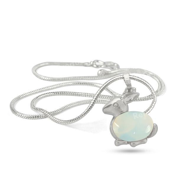 Natural Crystal Stone Rabbit Shape Pendant - Locket with Metal Chain