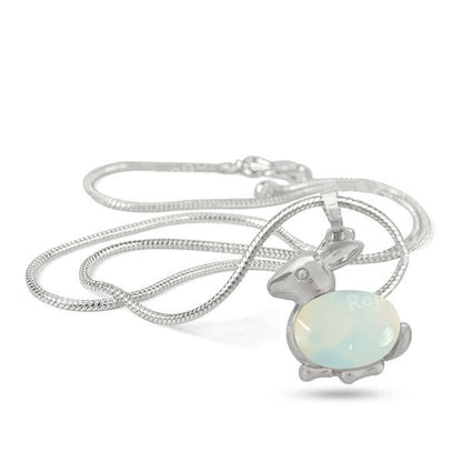 Natural Crystal Stone Rabbit Shape Pendant - Locket with Metal Chain