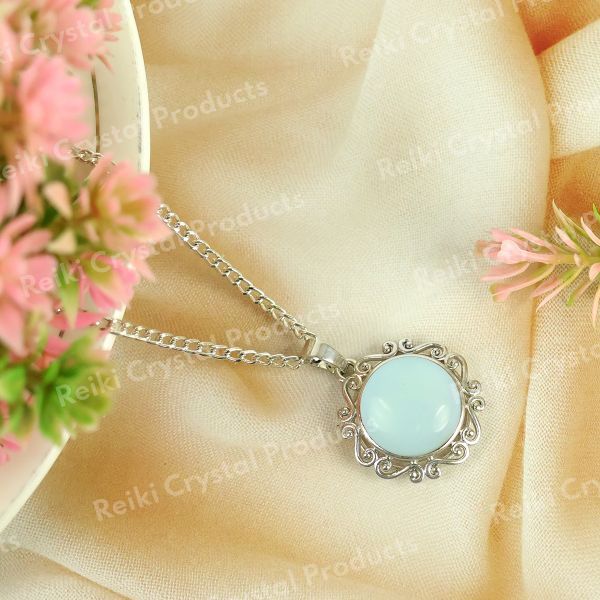 Natural Crystal Stone Round Designer Shape Pendant - Locket with Metal Chain