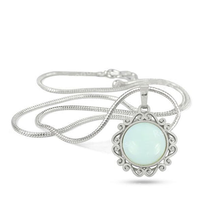 Natural Crystal Stone Round Designer Shape Pendant - Locket with Metal Chain