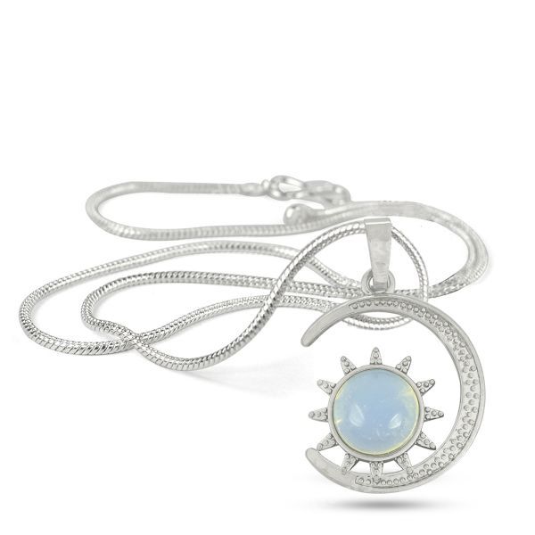 Natural Crystal Stone Sun And Moon Shape Pendant - Locket with Metal Chain