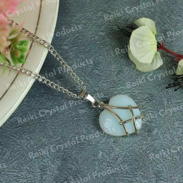 Natural Crystal Stone Heart Shape Pendant - Locket with Metal Chain
