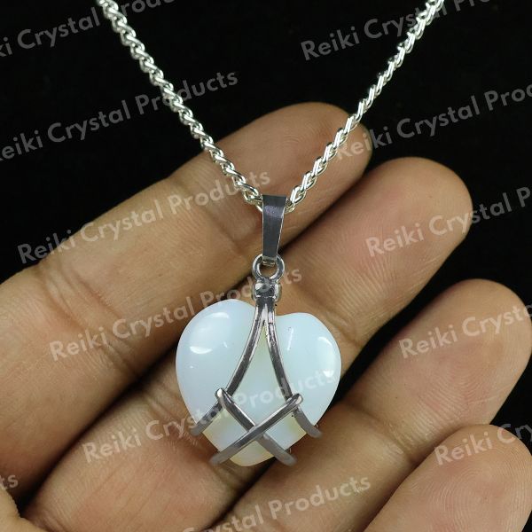 Natural Crystal Stone Heart Shape Pendant - Locket with Metal Chain