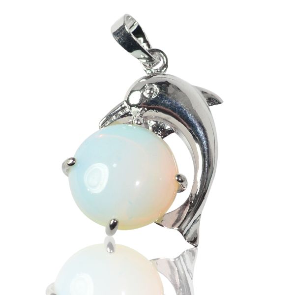 AAA Natural Crystal Stone Dolphin Shape Pendant - Locket with Metal Chain