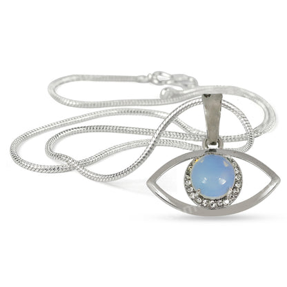 Natural Crystal Stone Eye Shape Pendant - Locket with Metal Chain