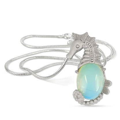 Natural Crystal Stone Seahorse Shape Pendant - Locket with Metal Chain