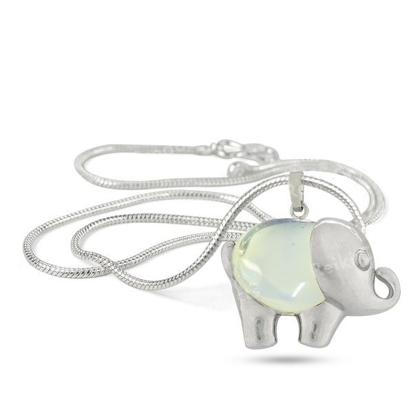 Natural Crystal Stone Elephant Shape Pendant - Locket with Metal Chain