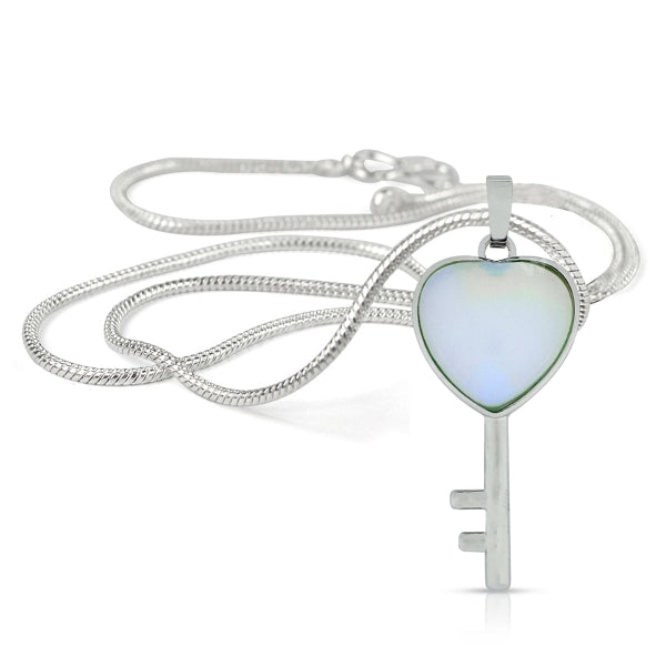 Natural Crystal Stone Heart Key Shape Pendant - Locket with Metal Chain