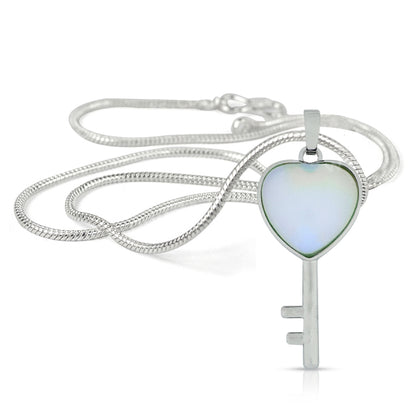 Natural Crystal Stone Heart Key Shape Pendant - Locket with Metal Chain